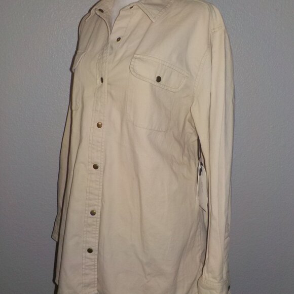 MIDNIGHT SKY WOMENS SIZE X-LARGE KHAKI TAN SNAP FRONT LONG SLEEVE DENIM SHIRT - Picture 2 of 8